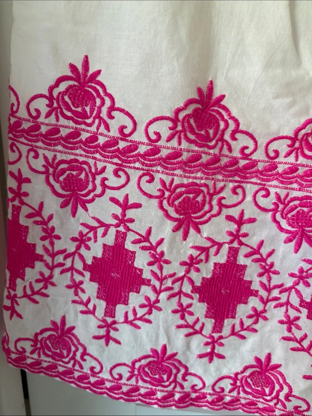 NIBI White Dress with Pink Embroidery - Women's Shift Dress- XS
